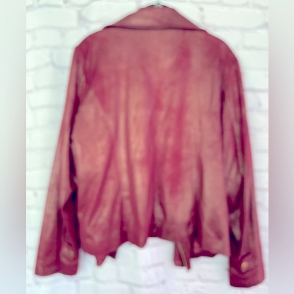 Iman Burgundy Cropped Metallic Sheen Faux Suede Moto Jacket Size Large - Picture 6 of 8